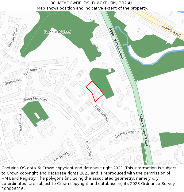 38, MEADOWFIELDS, BLACKBURN, BB2 4JH: Location map and indicative extent of plot