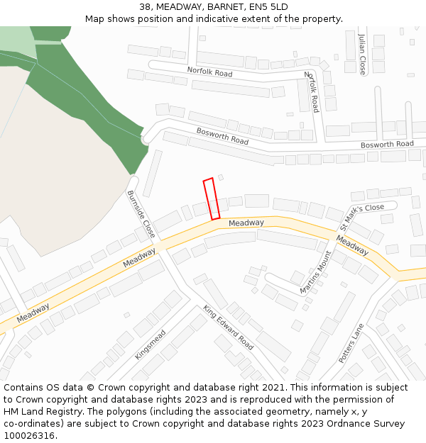 38, MEADWAY, BARNET, EN5 5LD: Location map and indicative extent of plot