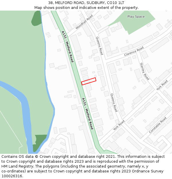 38, MELFORD ROAD, SUDBURY, CO10 1LT: Location map and indicative extent of plot