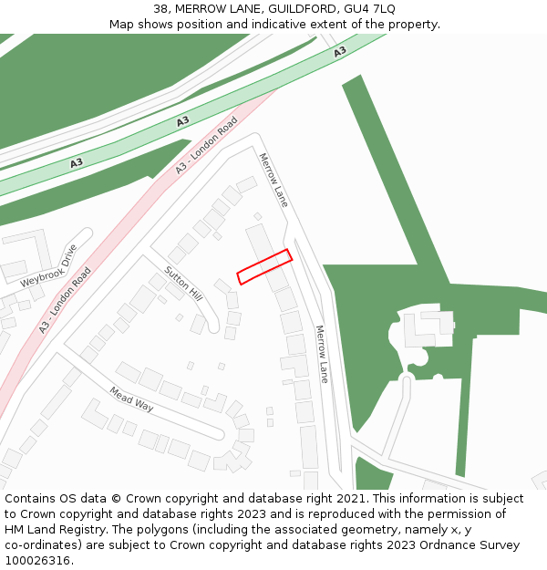 38, MERROW LANE, GUILDFORD, GU4 7LQ: Location map and indicative extent of plot