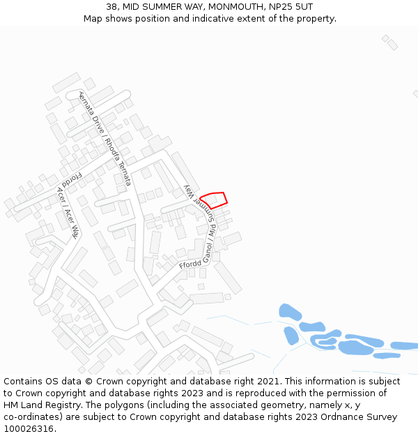 38, MID SUMMER WAY, MONMOUTH, NP25 5UT: Location map and indicative extent of plot