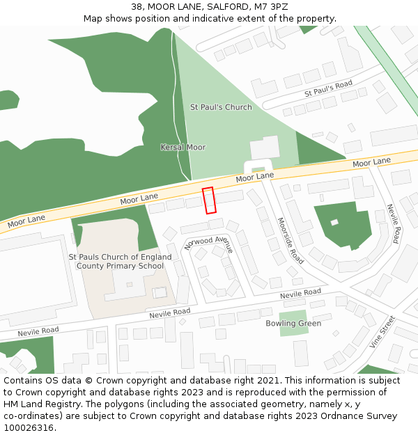 38, MOOR LANE, SALFORD, M7 3PZ: Location map and indicative extent of plot