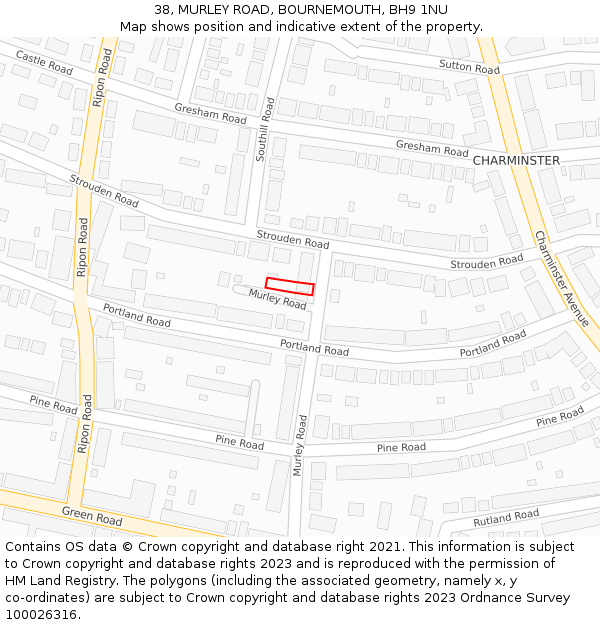 38, MURLEY ROAD, BOURNEMOUTH, BH9 1NU: Location map and indicative extent of plot