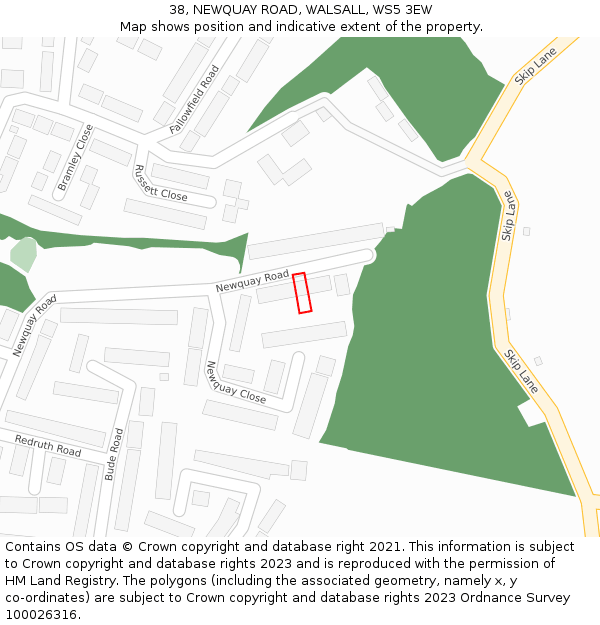 38, NEWQUAY ROAD, WALSALL, WS5 3EW: Location map and indicative extent of plot