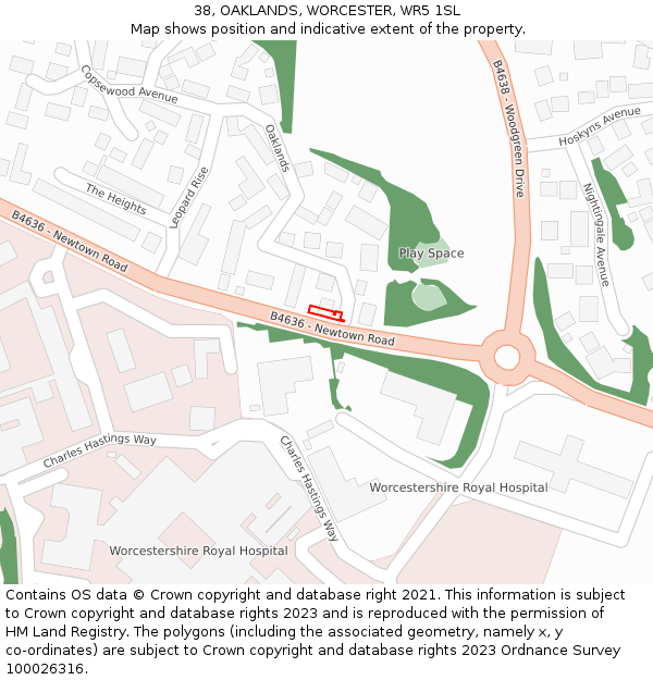 38, OAKLANDS, WORCESTER, WR5 1SL: Location map and indicative extent of plot