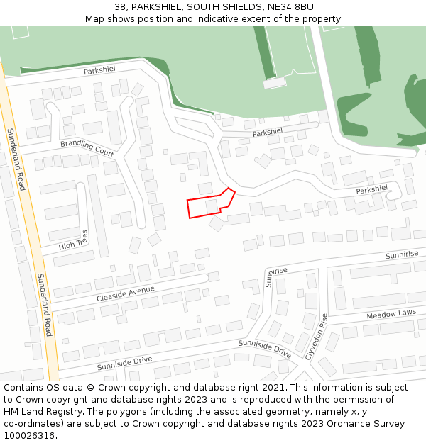 38, PARKSHIEL, SOUTH SHIELDS, NE34 8BU: Location map and indicative extent of plot