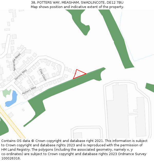 38, POTTERS WAY, MEASHAM, SWADLINCOTE, DE12 7BU: Location map and indicative extent of plot