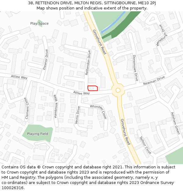 38, RETTENDON DRIVE, MILTON REGIS, SITTINGBOURNE, ME10 2PJ: Location map and indicative extent of plot