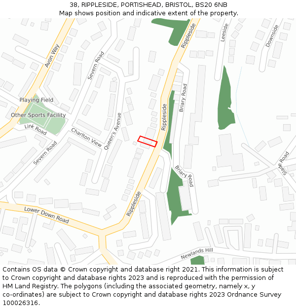 38, RIPPLESIDE, PORTISHEAD, BRISTOL, BS20 6NB: Location map and indicative extent of plot