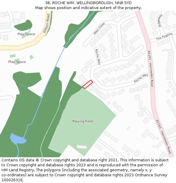 38, ROCHE WAY, WELLINGBOROUGH, NN8 5YD: Location map and indicative extent of plot