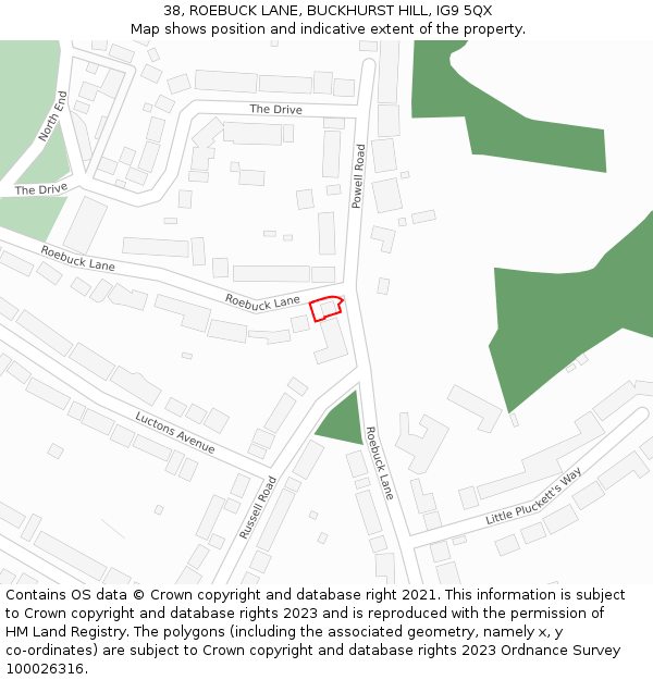 38, ROEBUCK LANE, BUCKHURST HILL, IG9 5QX: Location map and indicative extent of plot