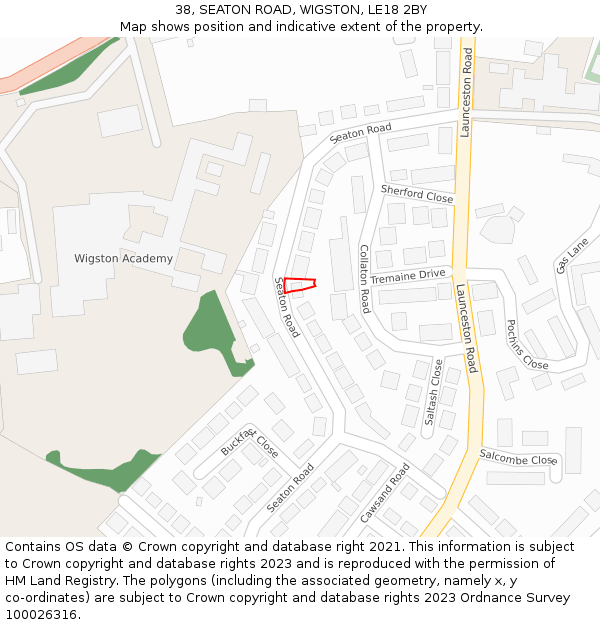 38, SEATON ROAD, WIGSTON, LE18 2BY: Location map and indicative extent of plot