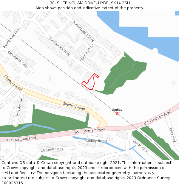 38, SHERINGHAM DRIVE, HYDE, SK14 3SH: Location map and indicative extent of plot