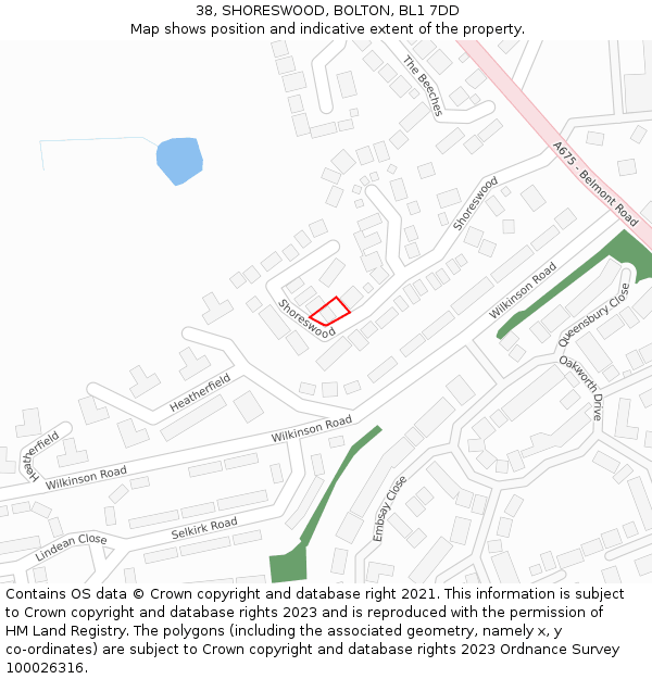 38, SHORESWOOD, BOLTON, BL1 7DD: Location map and indicative extent of plot