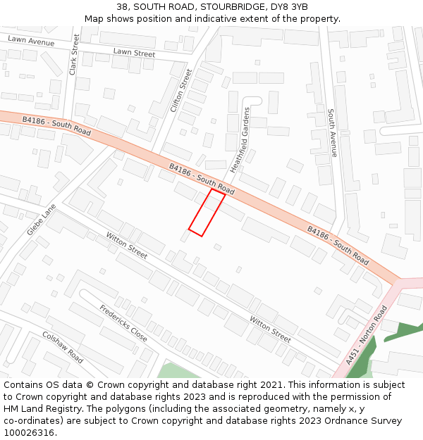 38, SOUTH ROAD, STOURBRIDGE, DY8 3YB: Location map and indicative extent of plot