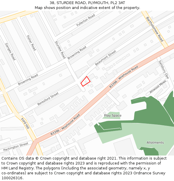 38, STURDEE ROAD, PLYMOUTH, PL2 3AT: Location map and indicative extent of plot