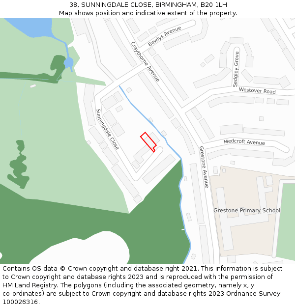 38, SUNNINGDALE CLOSE, BIRMINGHAM, B20 1LH: Location map and indicative extent of plot