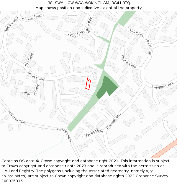 38, SWALLOW WAY, WOKINGHAM, RG41 3TQ: Location map and indicative extent of plot