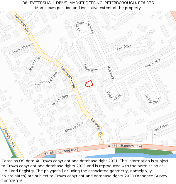 38, TATTERSHALL DRIVE, MARKET DEEPING, PETERBOROUGH, PE6 8BS: Location map and indicative extent of plot