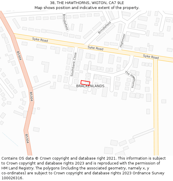 38, THE HAWTHORNS, WIGTON, CA7 9LE: Location map and indicative extent of plot