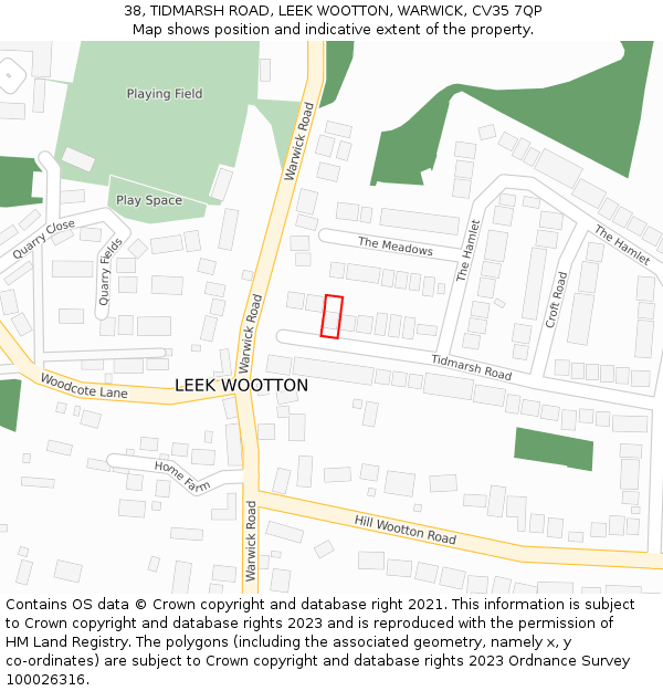 38, TIDMARSH ROAD, LEEK WOOTTON, WARWICK, CV35 7QP: Location map and indicative extent of plot