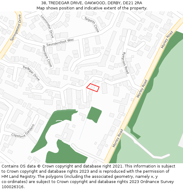 38, TREDEGAR DRIVE, OAKWOOD, DERBY, DE21 2RA: Location map and indicative extent of plot