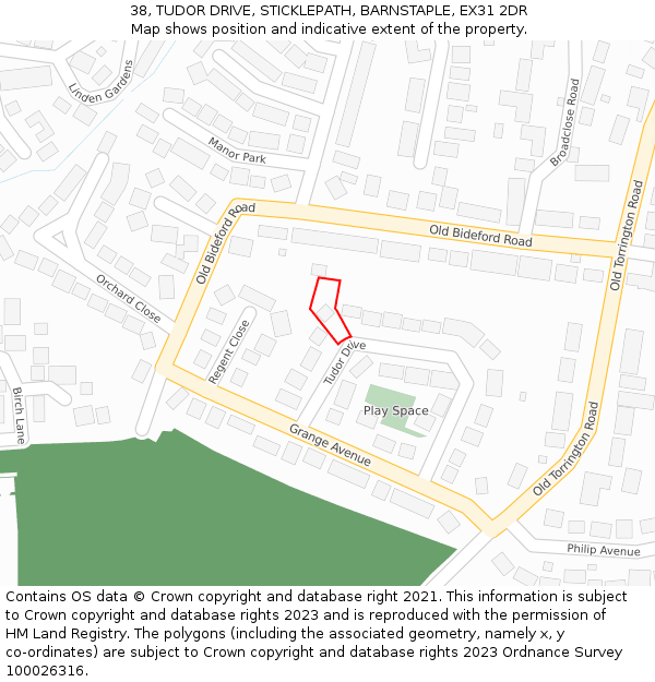 38, TUDOR DRIVE, STICKLEPATH, BARNSTAPLE, EX31 2DR: Location map and indicative extent of plot