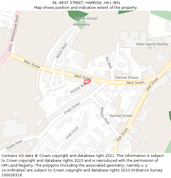 38, WEST STREET, HARROW, HA1 3EN: Location map and indicative extent of plot