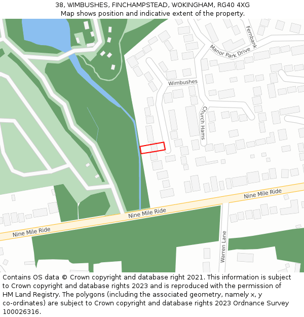 38, WIMBUSHES, FINCHAMPSTEAD, WOKINGHAM, RG40 4XG: Location map and indicative extent of plot