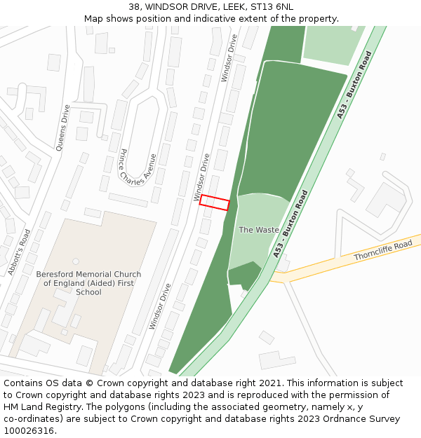 38, WINDSOR DRIVE, LEEK, ST13 6NL: Location map and indicative extent of plot