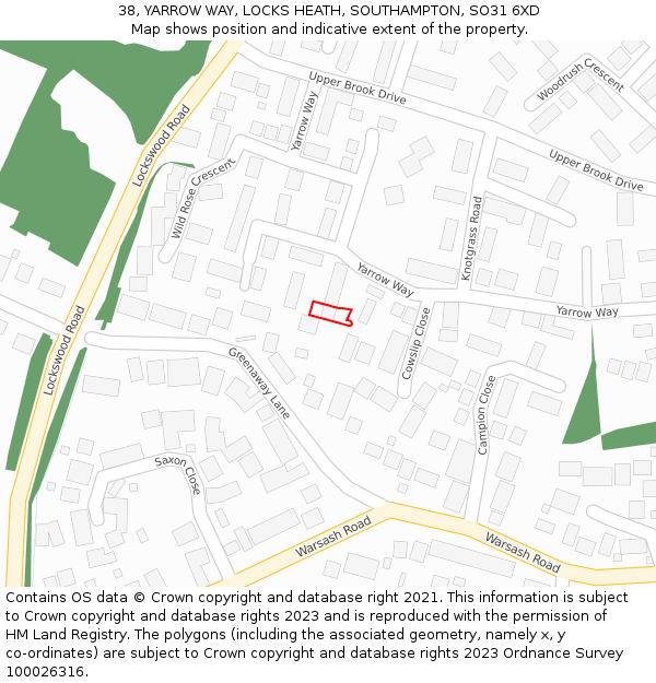 38, YARROW WAY, LOCKS HEATH, SOUTHAMPTON, SO31 6XD: Location map and indicative extent of plot