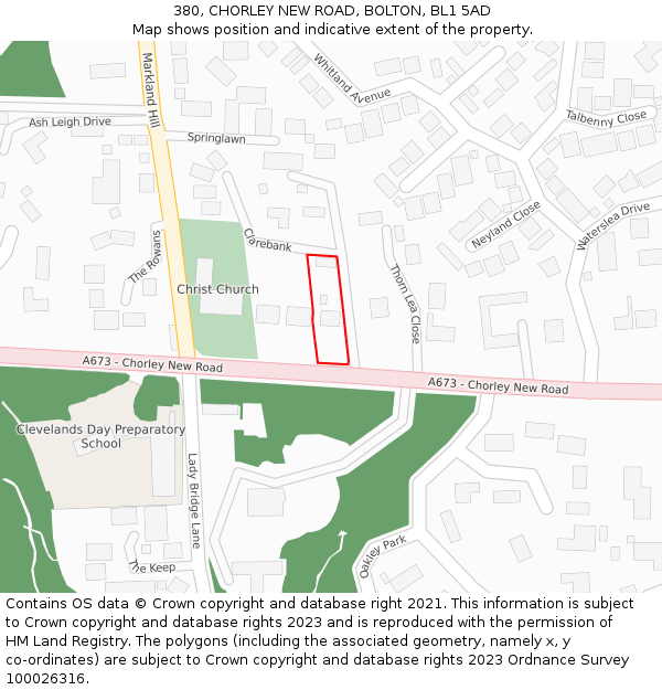 380, CHORLEY NEW ROAD, BOLTON, BL1 5AD: Location map and indicative extent of plot