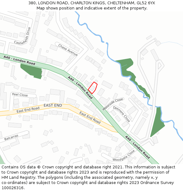 380, LONDON ROAD, CHARLTON KINGS, CHELTENHAM, GL52 6YX: Location map and indicative extent of plot