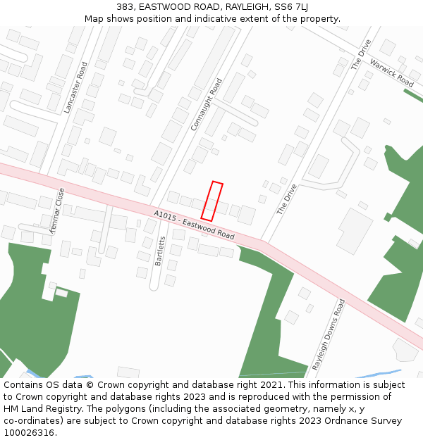 383, EASTWOOD ROAD, RAYLEIGH, SS6 7LJ: Location map and indicative extent of plot