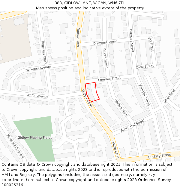 383, GIDLOW LANE, WIGAN, WN6 7PH: Location map and indicative extent of plot