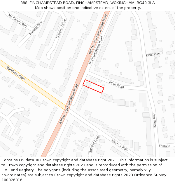 388, FINCHAMPSTEAD ROAD, FINCHAMPSTEAD, WOKINGHAM, RG40 3LA: Location map and indicative extent of plot