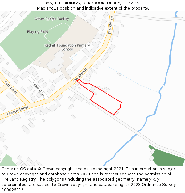 38A, THE RIDINGS, OCKBROOK, DERBY, DE72 3SF: Location map and indicative extent of plot