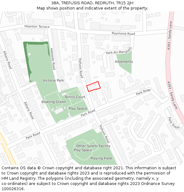 38A, TREFUSIS ROAD, REDRUTH, TR15 2JH: Location map and indicative extent of plot