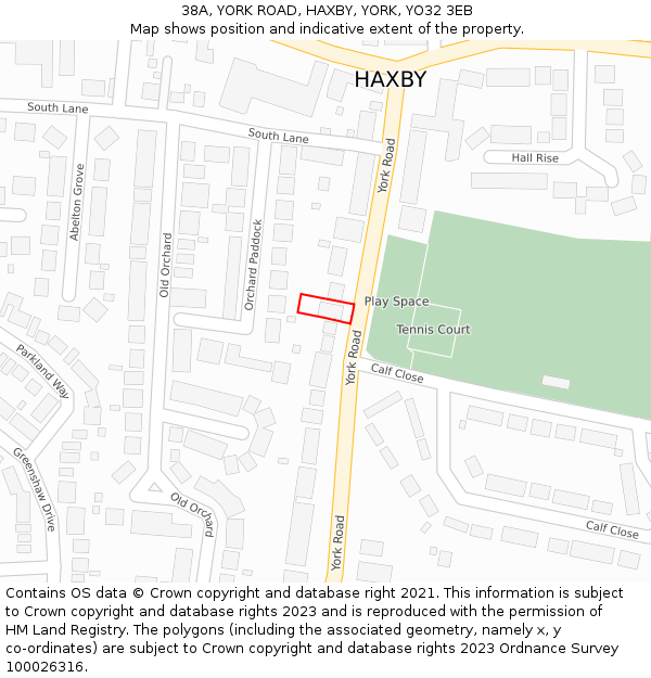 38A, YORK ROAD, HAXBY, YORK, YO32 3EB: Location map and indicative extent of plot