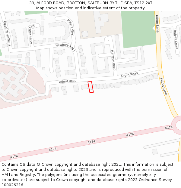 39, ALFORD ROAD, BROTTON, SALTBURN-BY-THE-SEA, TS12 2XT: Location map and indicative extent of plot