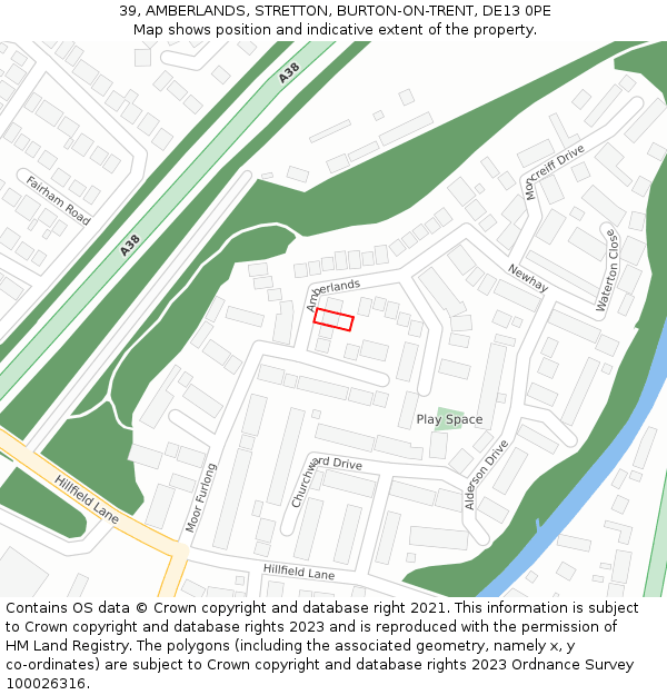 39, AMBERLANDS, STRETTON, BURTON-ON-TRENT, DE13 0PE: Location map and indicative extent of plot