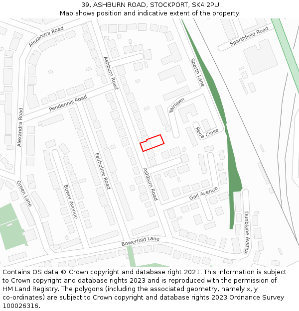 39, ASHBURN ROAD, STOCKPORT, SK4 2PU: Location map and indicative extent of plot