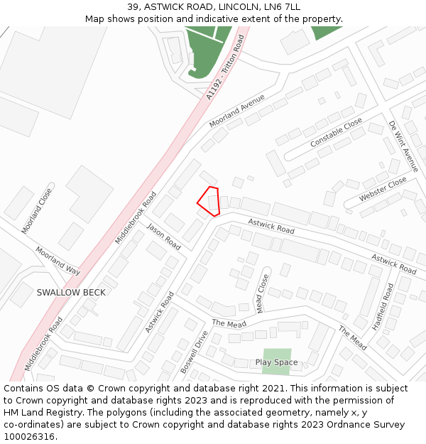 39, ASTWICK ROAD, LINCOLN, LN6 7LL: Location map and indicative extent of plot