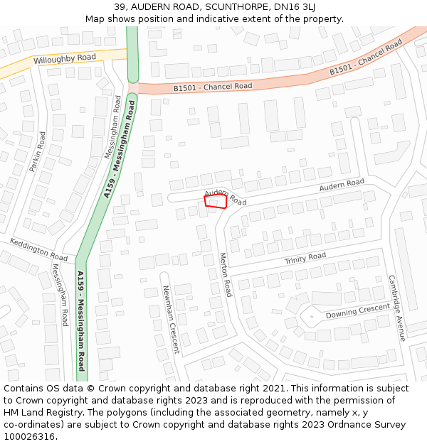 39, AUDERN ROAD, SCUNTHORPE, DN16 3LJ: Location map and indicative extent of plot