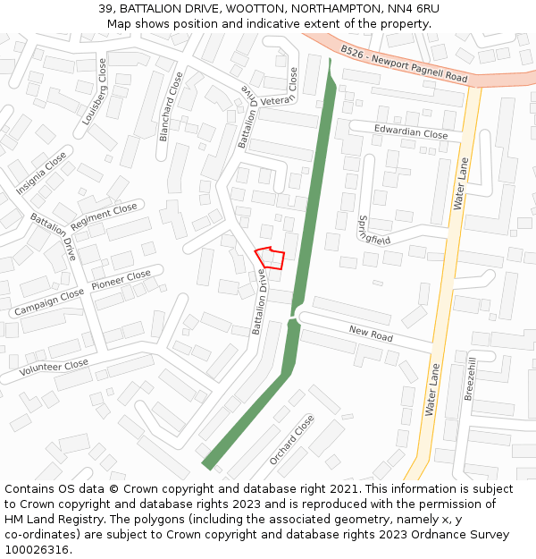 39, BATTALION DRIVE, WOOTTON, NORTHAMPTON, NN4 6RU: Location map and indicative extent of plot