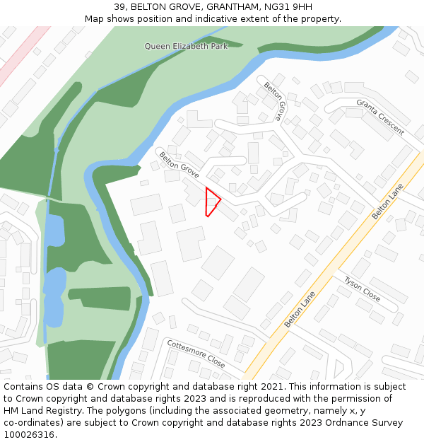 39, BELTON GROVE, GRANTHAM, NG31 9HH: Location map and indicative extent of plot