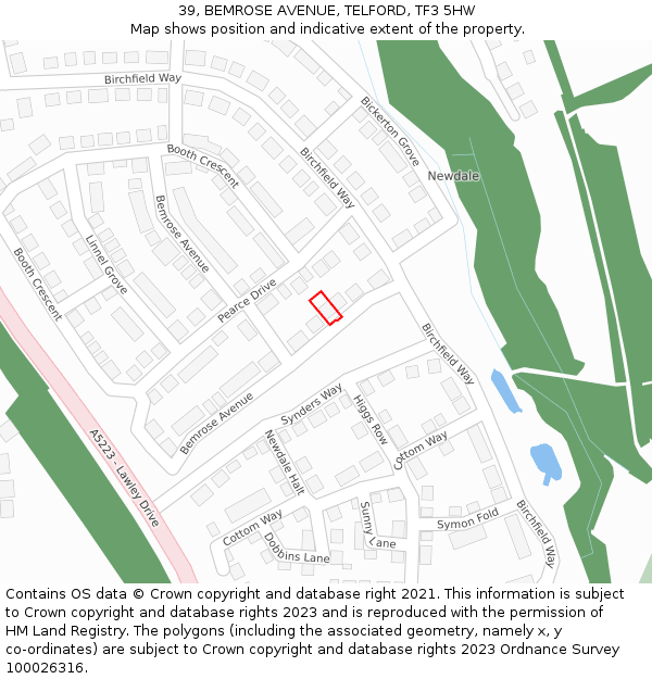 39, BEMROSE AVENUE, TELFORD, TF3 5HW: Location map and indicative extent of plot