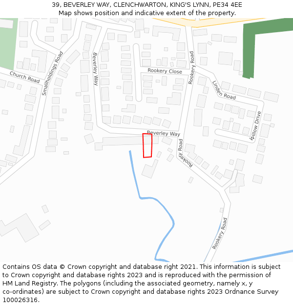 39, BEVERLEY WAY, CLENCHWARTON, KING'S LYNN, PE34 4EE: Location map and indicative extent of plot