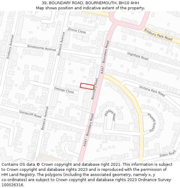 39, BOUNDARY ROAD, BOURNEMOUTH, BH10 4HH: Location map and indicative extent of plot