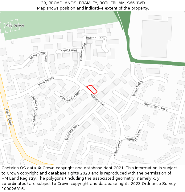 39, BROADLANDS, BRAMLEY, ROTHERHAM, S66 1WD: Location map and indicative extent of plot